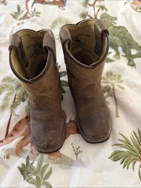 Kids Brown Leather Pull-On Western Boots